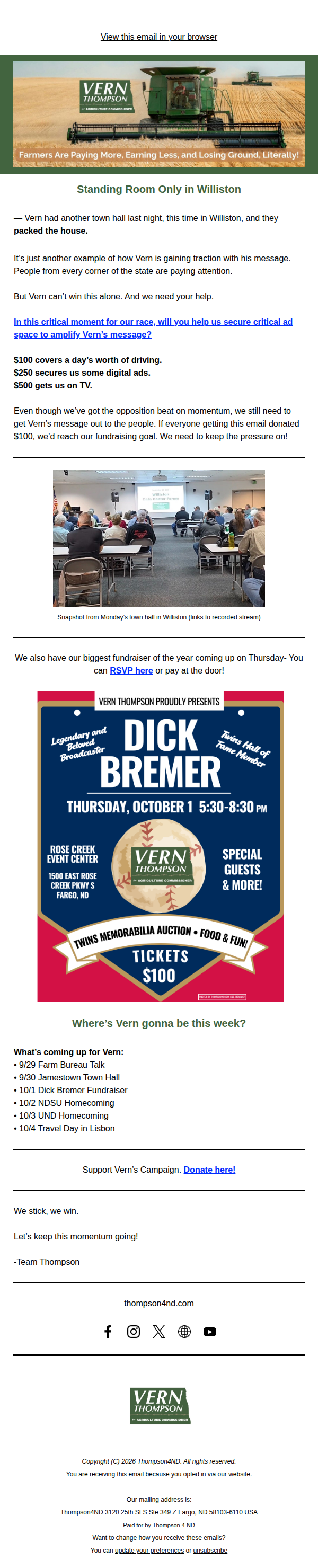 Screenshot of email: Williston showed up. Now our next steps-